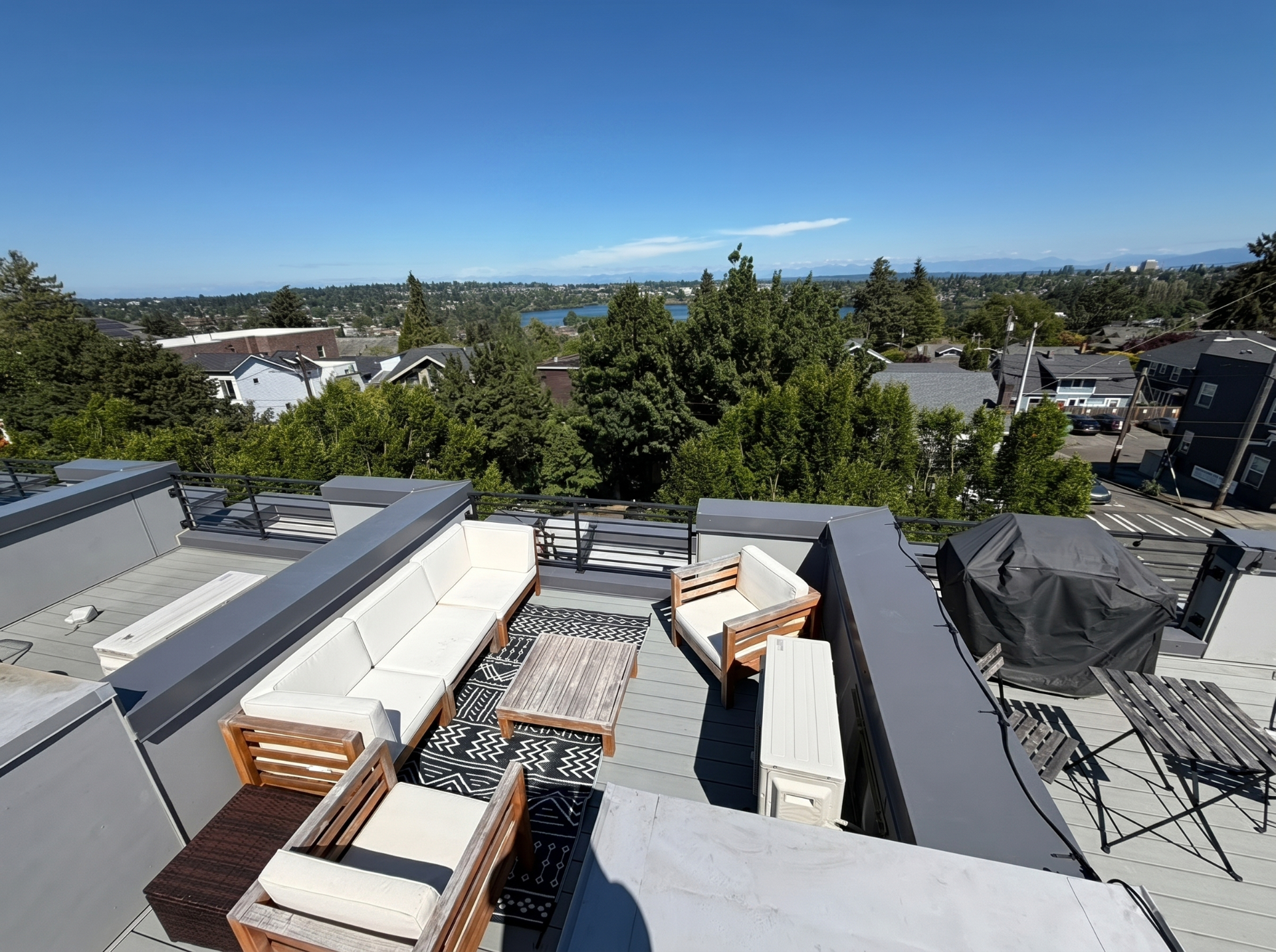 Rooftop deck with Seattle skyline view